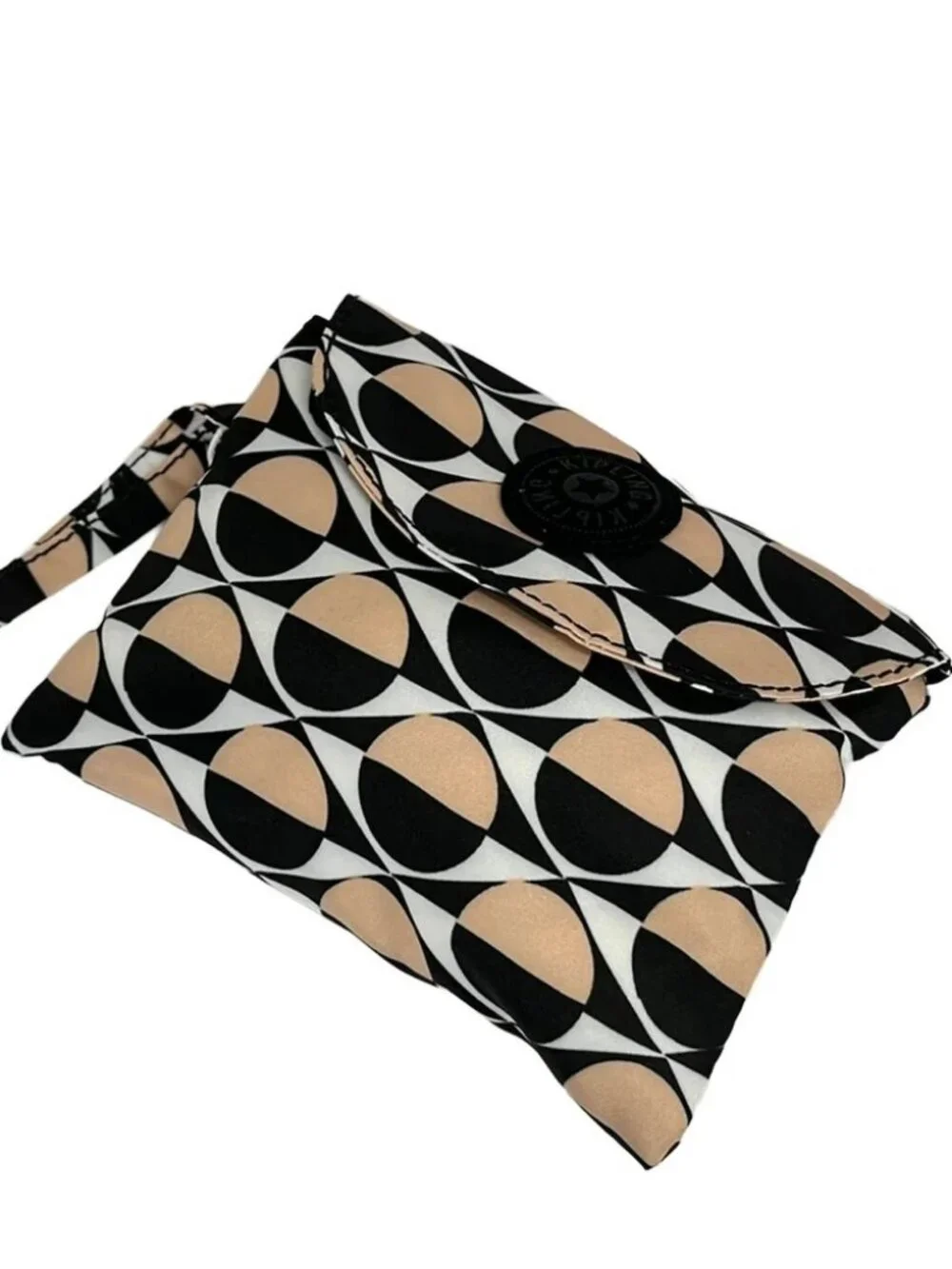 Kipling Black White Beige Nylon Tote Bag